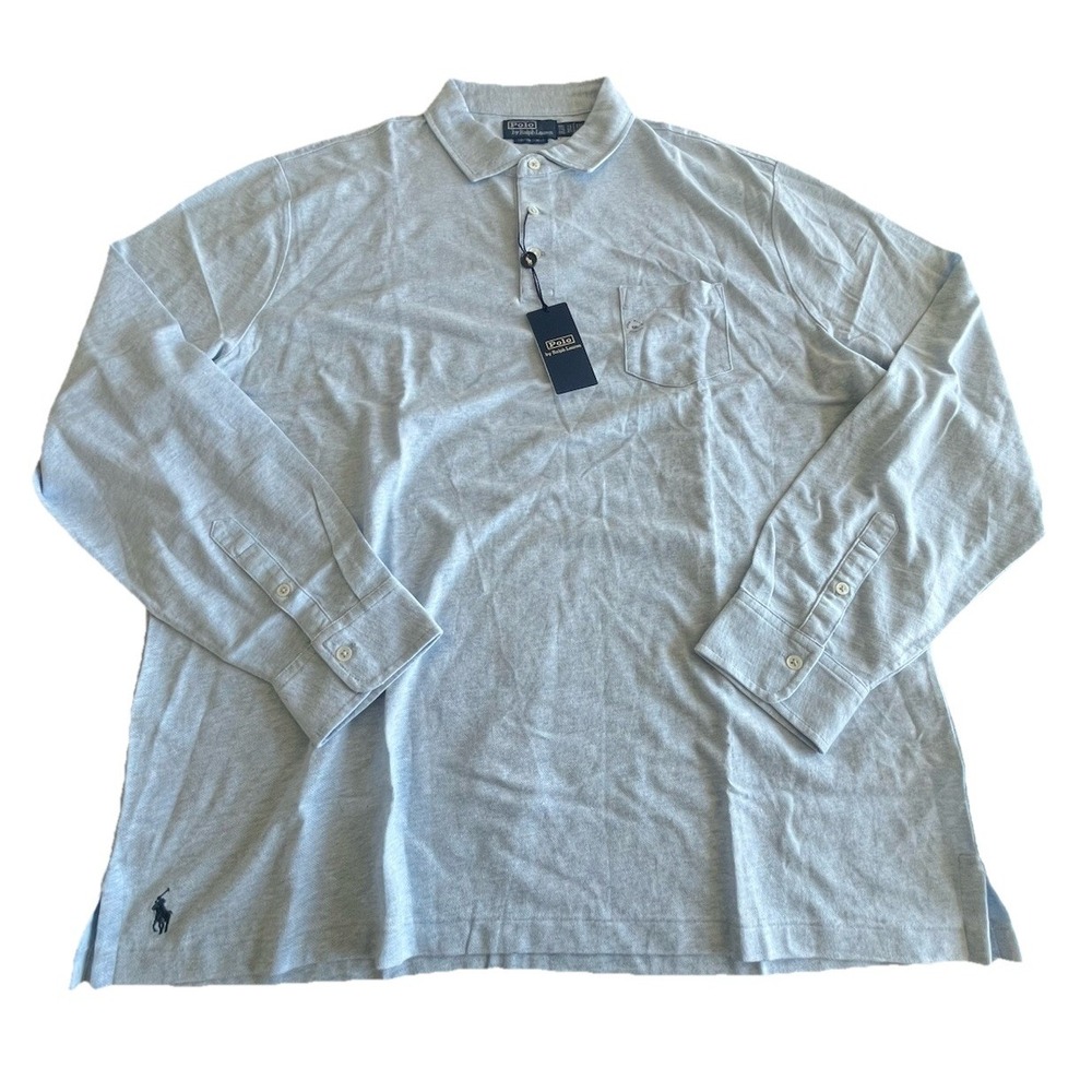 Polo Ralph Lauren Long Sleeve Custom‎ Slim Fit Polo Shirt Light Blue Sz XXL 2XL